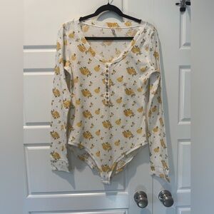 Intimately Free People Dylan Thermal Floral Printed Henley Bodysuit Sz XLarge
